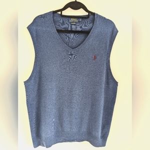 Polo Ralph Lauren MEN'S PIMA COTTON V-NECK SWEATER VEST IN HEATER BLUE